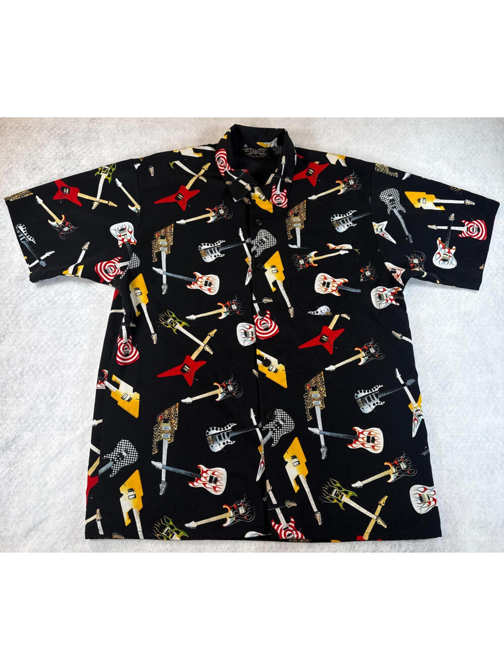 Dragonfly Clothing Company Mens Large Rockabill Guitar Print Button Up Shirt
